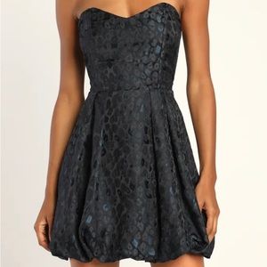 NWOT Lulus Wild About the Party Black Leopard Jacquard Strapless Mini Dress